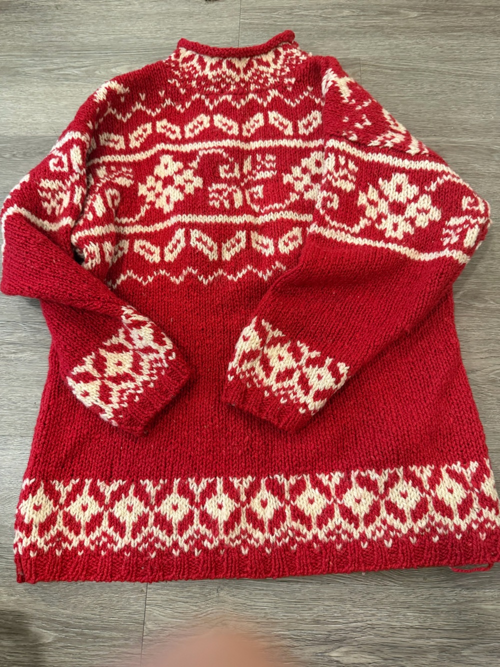 Cozy Red & Cream Fair Isle Crewneck Sweater